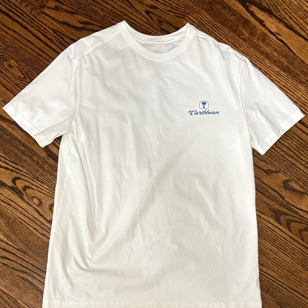 Caribbean White Tee with Blue Logo